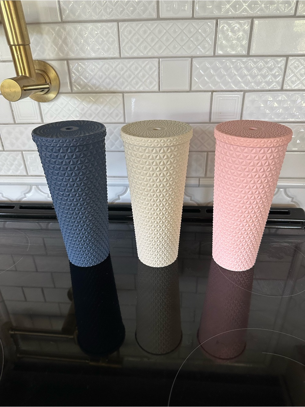 Textured Insulated Tumbler Set - of 3 Blue, Cream, Pink